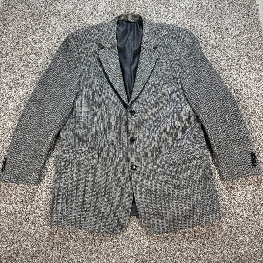 Jos. A. Bank Mens XL Blazer Grey Herringbone Three Button Wool Blend